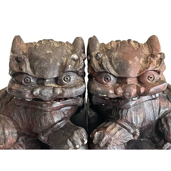 Set Of 2 Vintage Chinese Solid Marble Foo Dogs Imperial Guardian Lions Male Yang - Picture 1 of 8